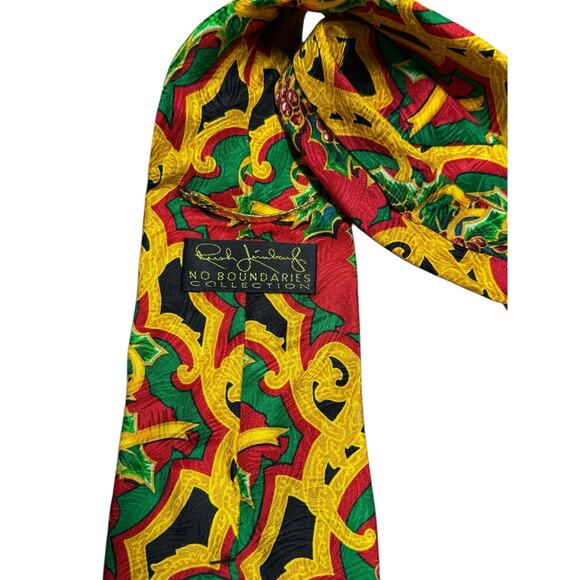 Rush Limbaugh No Boundaries Men's Necktie Silk Red Yellow Christmas Party Holly - Picture 3 of 5